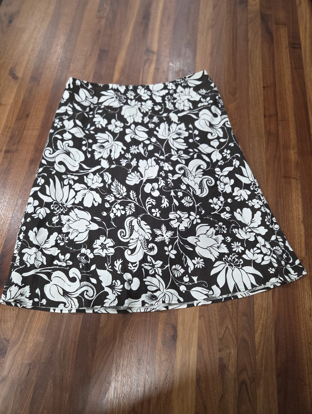 Ann Taylor FloralLinen Blend  Flared  A-Line Skirt Brown And White Size 14